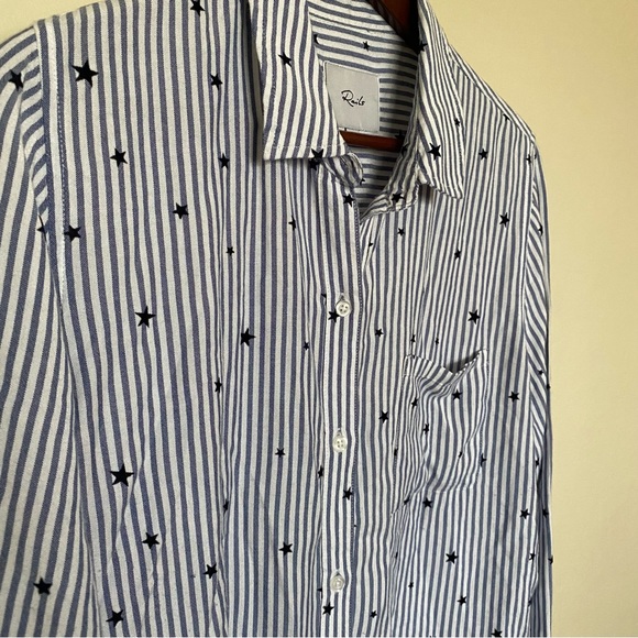 Rails Rocsi Flocked Star Navy & White Stripe Rayon Button Down Blouse Sz Medium - Picture 4 of 5